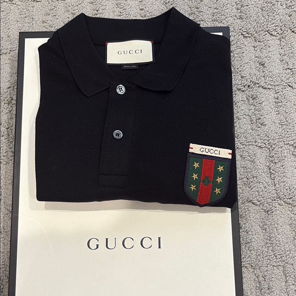 Gucci Black Polo Shirt with Green and Red Accents